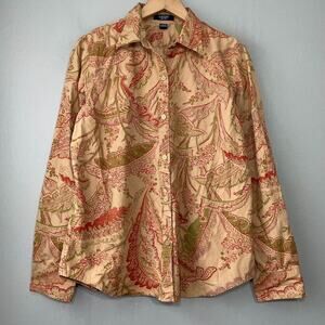 Chaps Button Up Shirt Womens Size Large Tan Paisley Top Career Country Casual